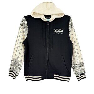 Dogg Supply By Snoop Dogg Mens Black/Cream Zip-Up Fleece Varsity Hoodie Sz M NWT